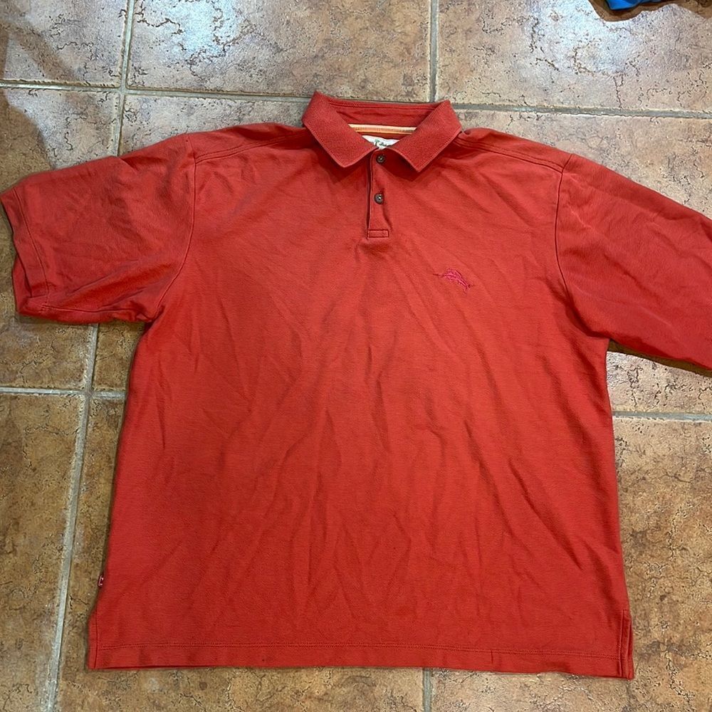 Tommy Bahama Polo Shirt Mens Red Pima Cotton Blend Short Sleeve Large